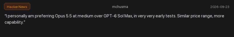 Hacker News comment from mchusma preferring Opus 5.5 medium over Sol Max