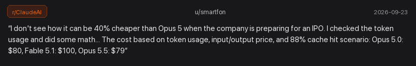 Reddit comment from u/smartfon recomputing the 40 percent cheaper claim