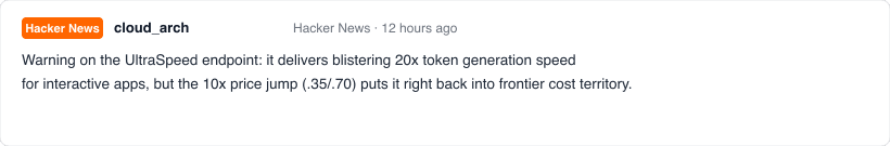 Commentaire Hacker News de cloud_arch sur le coût de la variante UltraSpeed