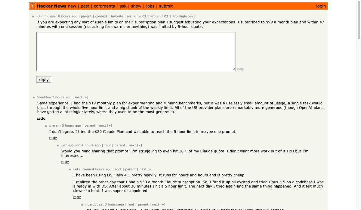johnmlussier's Hacker News comment about reaching a subscription quota.