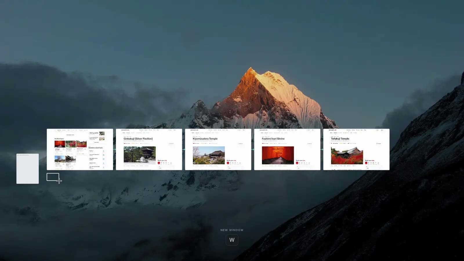 Marble 公式デモで山の背景上につながる京都調査用のウェブページカード