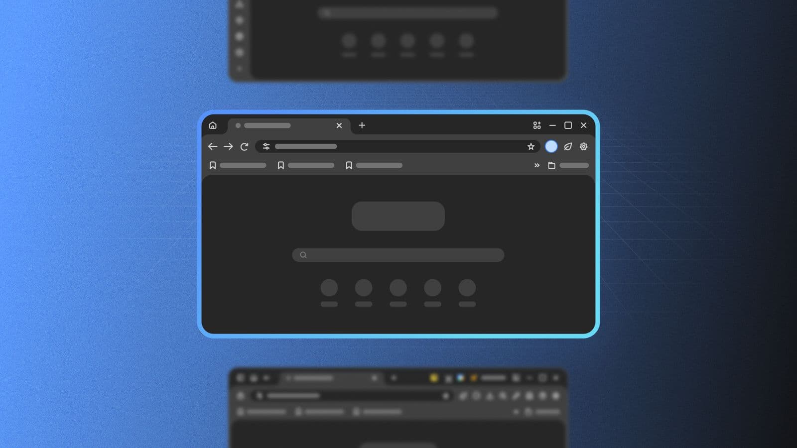 Shift browser workspace screenshot with a dark new-tab view and blue highlighted app and space controls