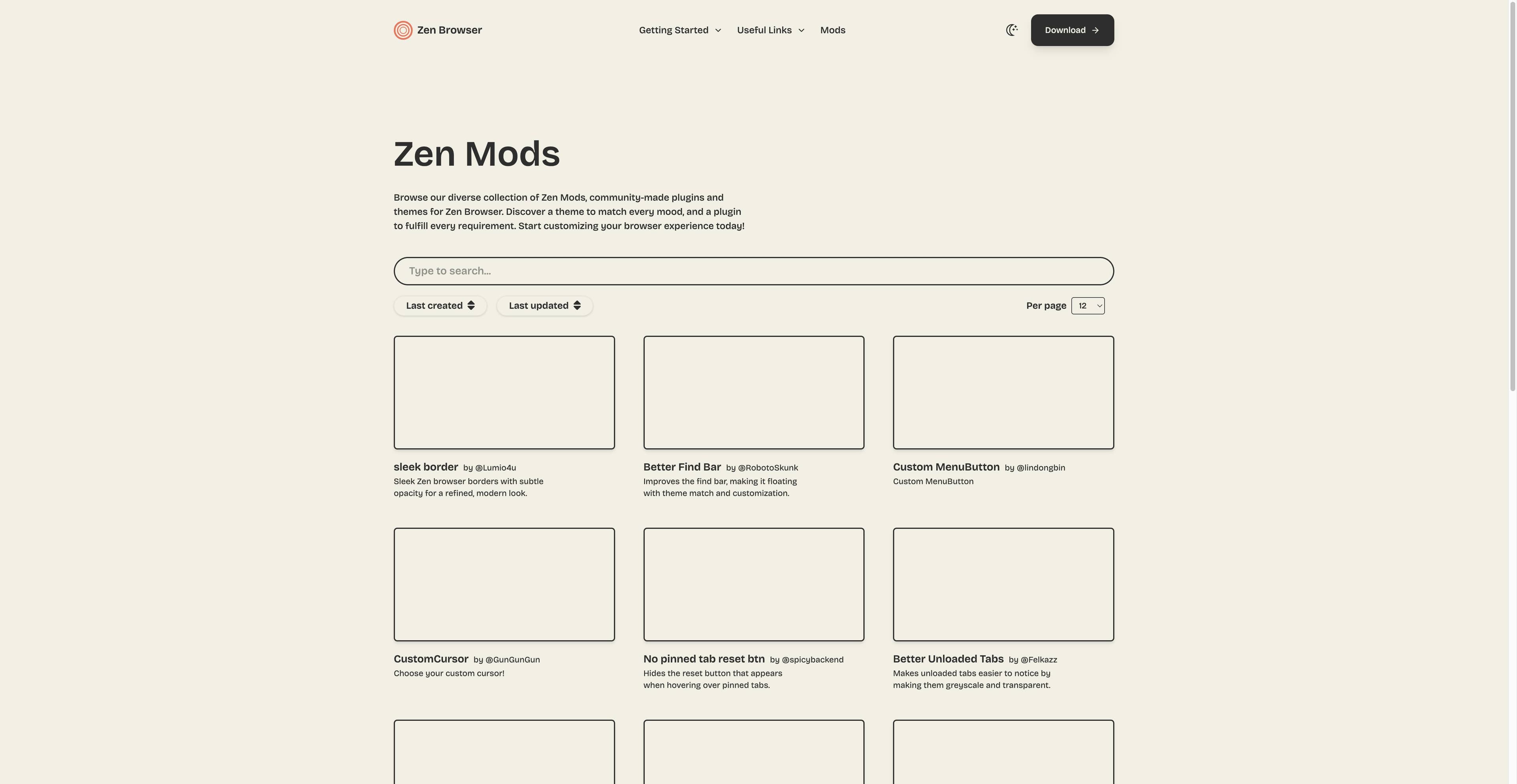 Zen Mods 스토어 화면으로 커뮤니티 테마 및 UI 플러그인 제공