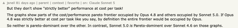 Hacker News comment by jsnell about Sonnet 5 Pareto comparisons