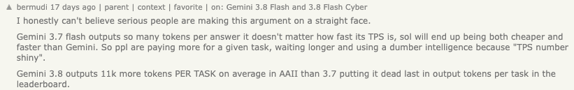 Hacker News comment from bermudi discussing output tokens per task