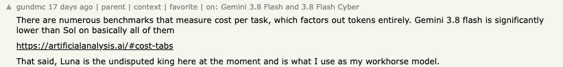 Hacker News comment from gundmc discussing cost per task