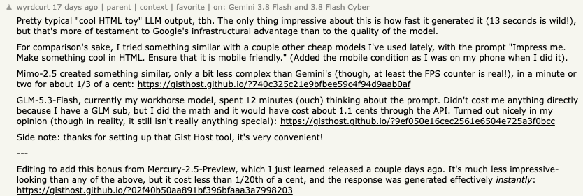 Hacker News: wyrdcurt questions the usefulness of the generated HTML demo.