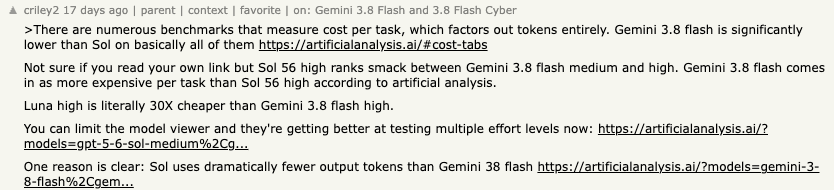 Hacker News comment from criley2 challenging a cost per task comparison