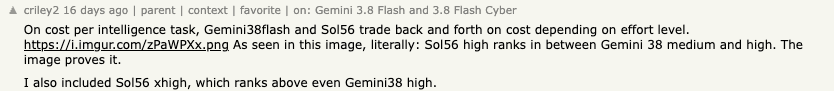 Hacker News comment from criley2 comparing model costs at different effort levels