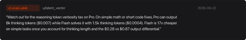 Comentario en Reddit de u/latent_vector sobre el consumo de tokens de razonamiento