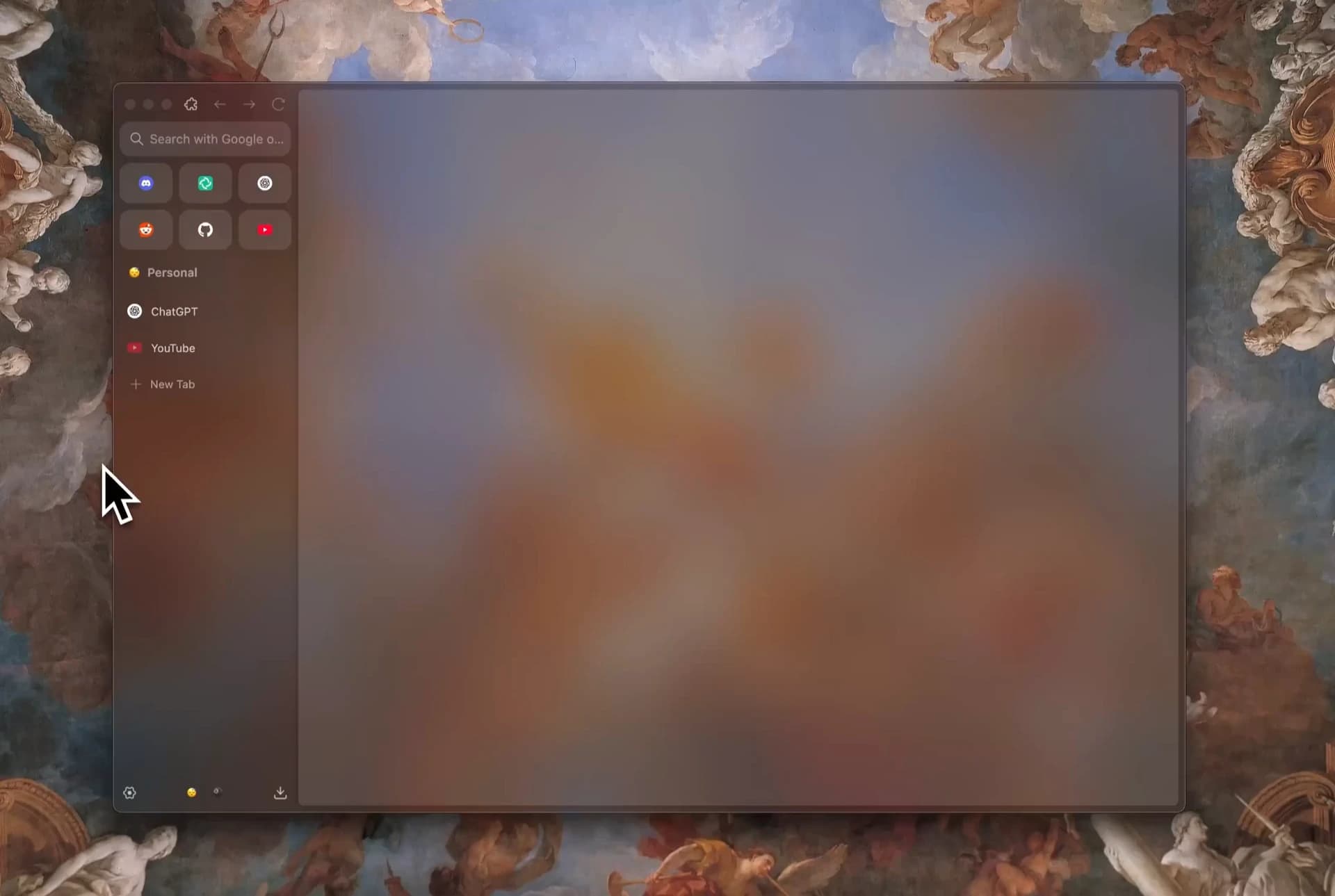 Fenêtre Zen Browser avec barre latérale verticale sur un fond décoratif